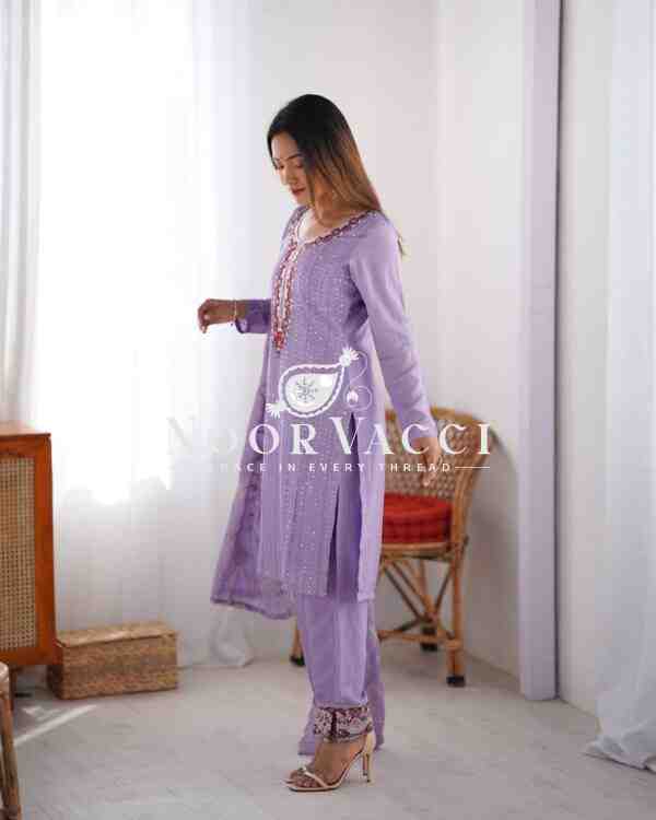 Chinon Silk Embroidered Suit with Lace Work Pant and Dupatta - Image 3