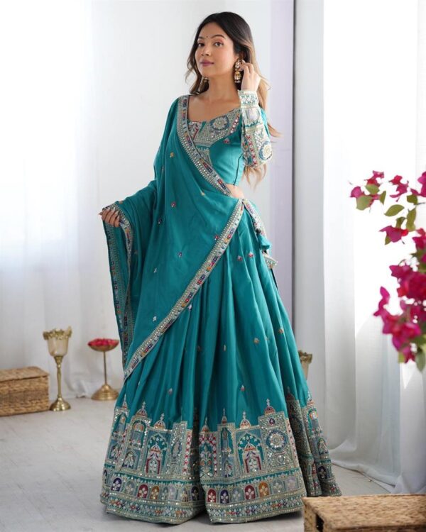 Buy Natural Crepe Silk Embroidered Semi-Stitched Lehenga with Dupatta - Image 5