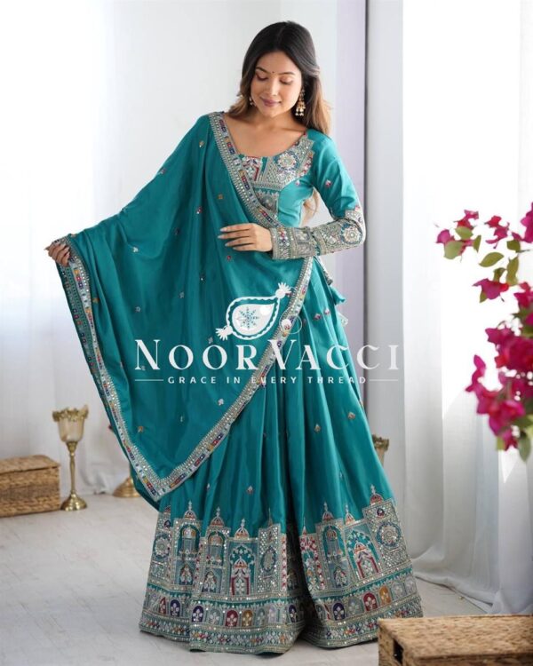 Buy Natural Crepe Silk Embroidered Semi-Stitched Lehenga with Dupatta - Image 6