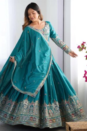 Buy Natural Crepe Silk Embroidered Semi-Stitched Lehenga with Dupatta