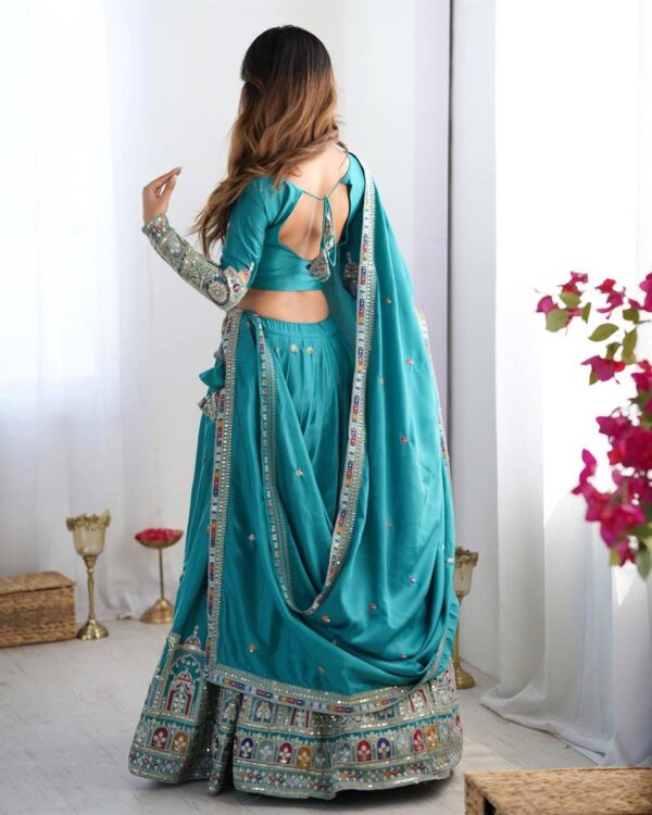 Buy Natural Crepe Silk Embroidered Semi-Stitched Lehenga with Dupatta - Image 4