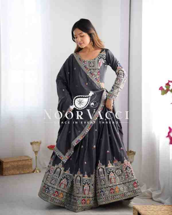 Natural Crepe Silk Embroidered Semi-Stitched Lehenga with Dupatta - Image 5