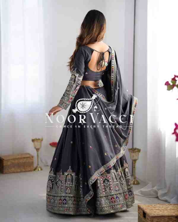 Natural Crepe Silk Embroidered Semi-Stitched Lehenga with Dupatta - Image 6