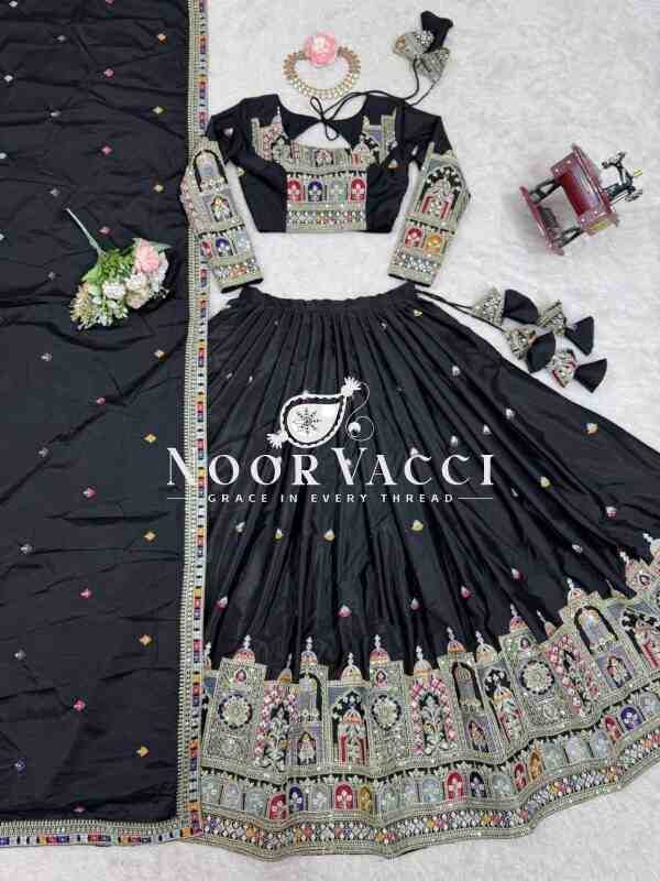 Natural Crepe Silk Embroidered Semi-Stitched Lehenga with Dupatta - Image 7