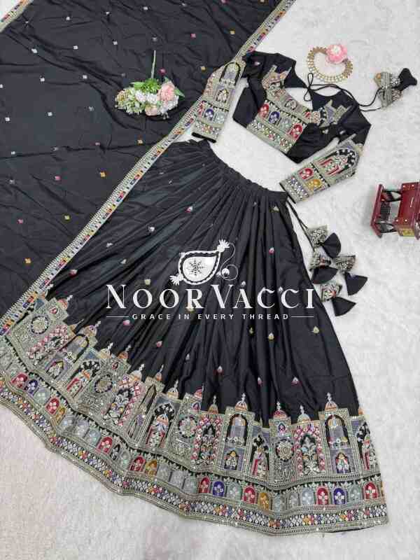 Natural Crepe Silk Embroidered Semi-Stitched Lehenga with Dupatta - Image 8