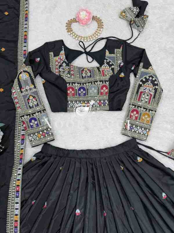 Natural Crepe Silk Embroidered Semi-Stitched Lehenga with Dupatta - Image 9