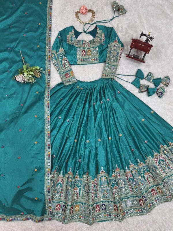 Buy Natural Crepe Silk Embroidered Semi-Stitched Lehenga with Dupatta - Image 8