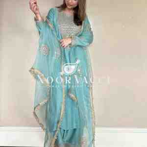 Heavy Vichitra Silk Codding Sequin Embroidered Sharara Set with Organza Dupatta