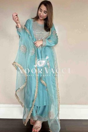 Buy Heavy Vichitra Silk Codding Sequin Embroidered Sharara Set with Organza Dupatta