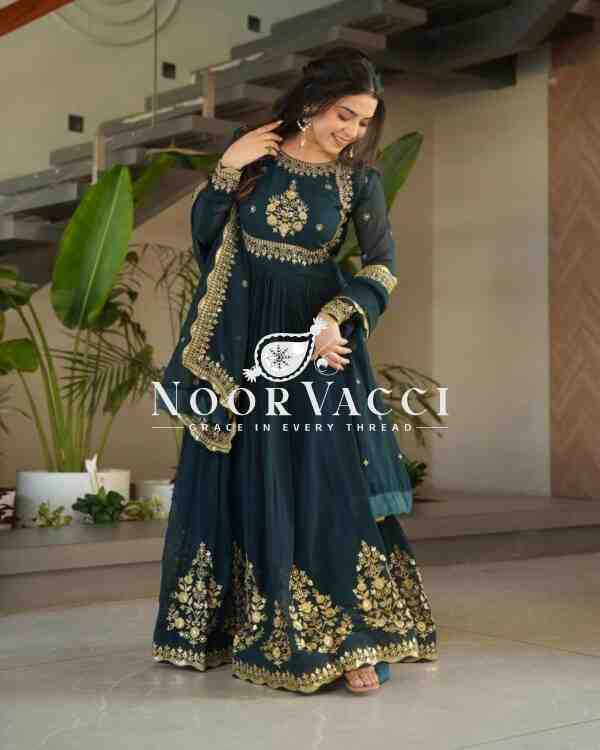 Fox Georgette Embroidered Gown with Dupatta – Party Ready Flair Design - Image 3