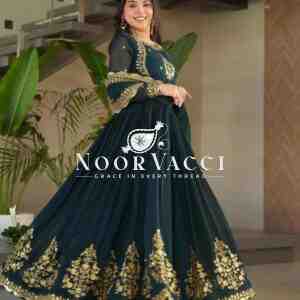Fox Georgette Embroidered Gown with Dupatta – Party Ready Flair Design