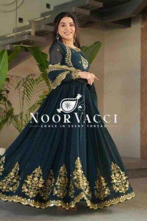 Shop Fox Georgette Embroidered Gown with Dupatta – Party Ready Flair Design