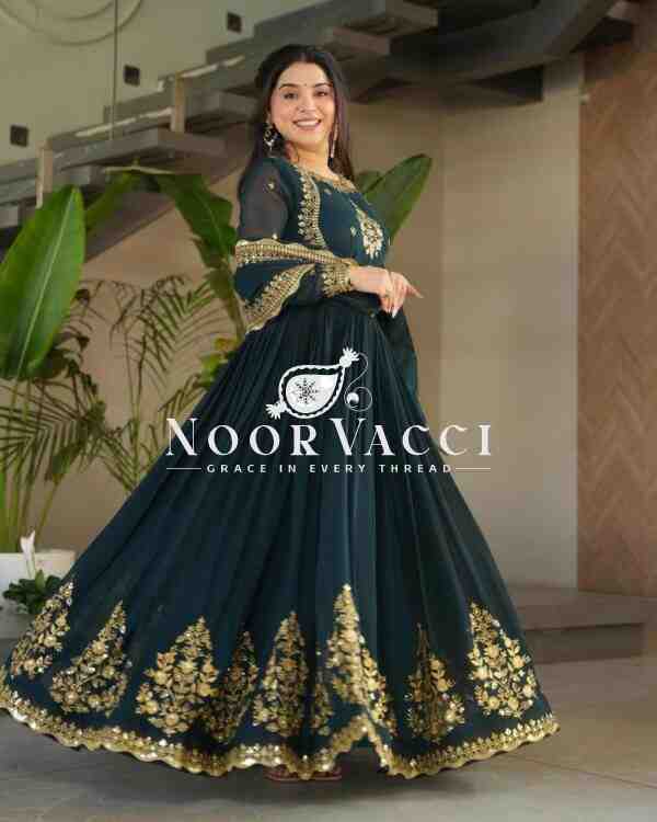 Fox Georgette Embroidered Gown with Dupatta – Party Ready Flair Design