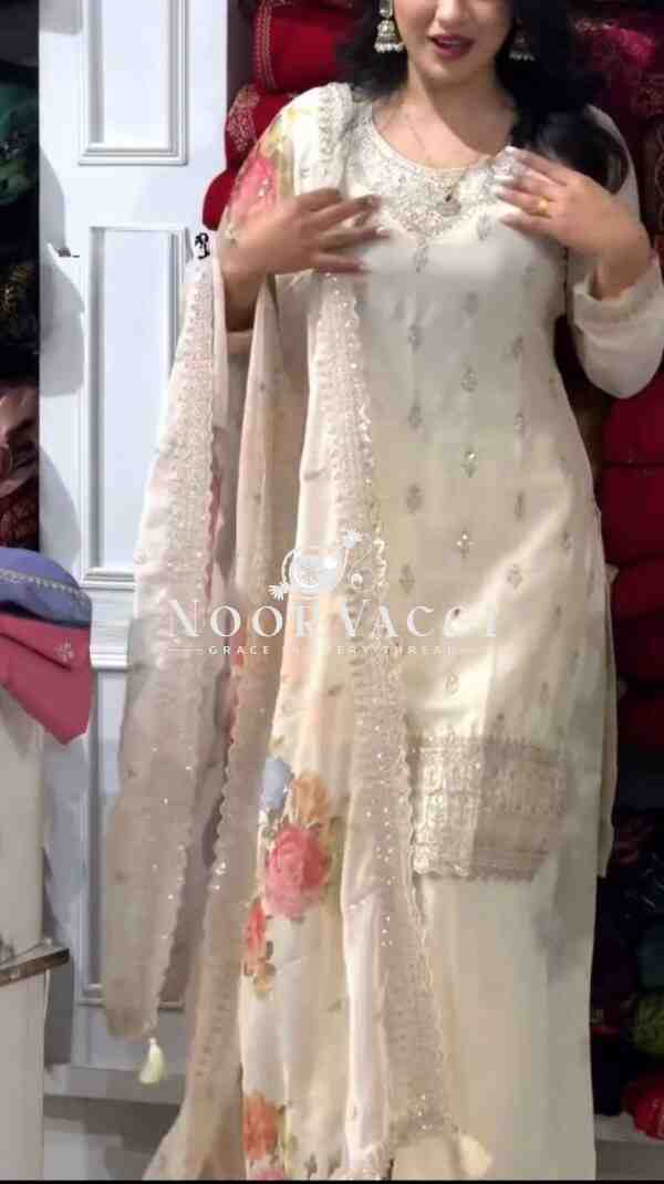 Chinon Embroidered Top with Sharara and Dupatta – Fully Stitched Party Wear Set - Image 2