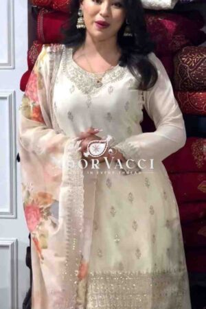 Shop Chinon Embroidered Top with Sharara and Dupatta – Fully Stitched Party Wear Set
