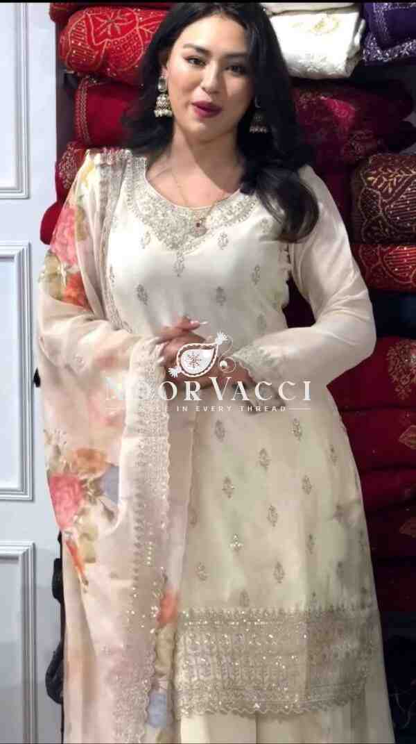 Chinon Embroidered Top with Sharara and Dupatta – Fully Stitched Party Wear Set