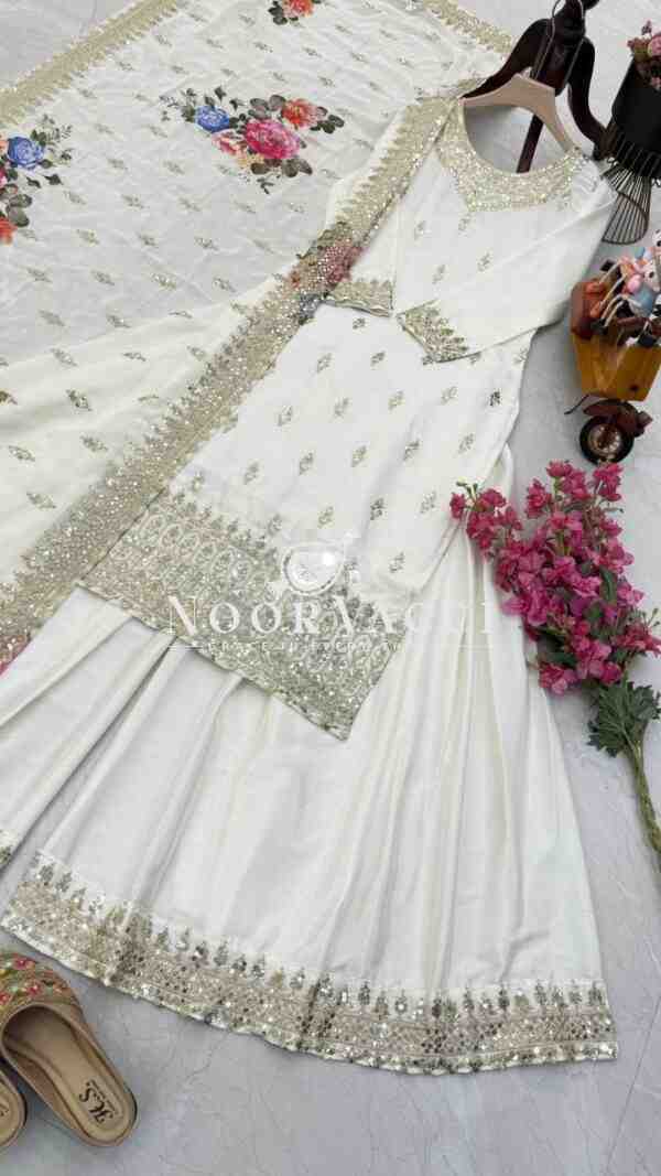 Chinon Embroidered Top with Sharara and Dupatta – Fully Stitched Party Wear Set - Image 4