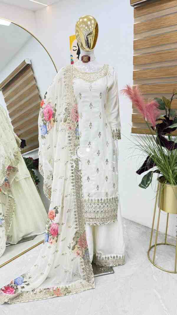 Chinon Embroidered Top with Sharara and Dupatta – Fully Stitched Party Wear Set - Image 5