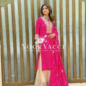 Fox Georgette Embroidered Top with Sharara and Dupatta – Printed Party Wear Set
