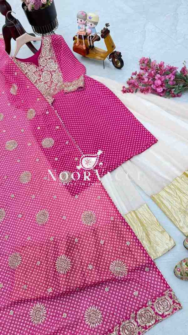 Fox Georgette Embroidered Top with Sharara and Dupatta – Printed Party Wear Set - Image 6