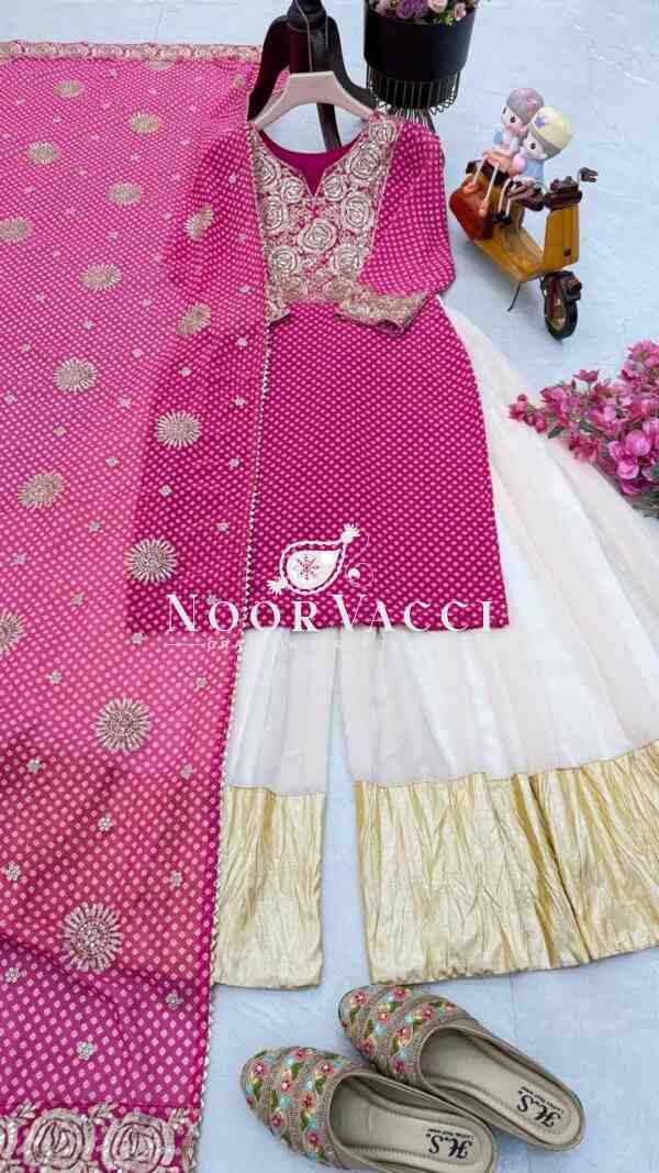 Fox Georgette Embroidered Top with Sharara and Dupatta – Printed Party Wear Set - Image 7
