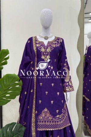 Buy Chinon Silk Embroidered Plazo Set with Dupatta