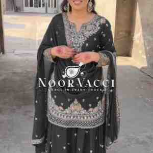 Chinon Silk Embroidered Plazo Set with Dupatta