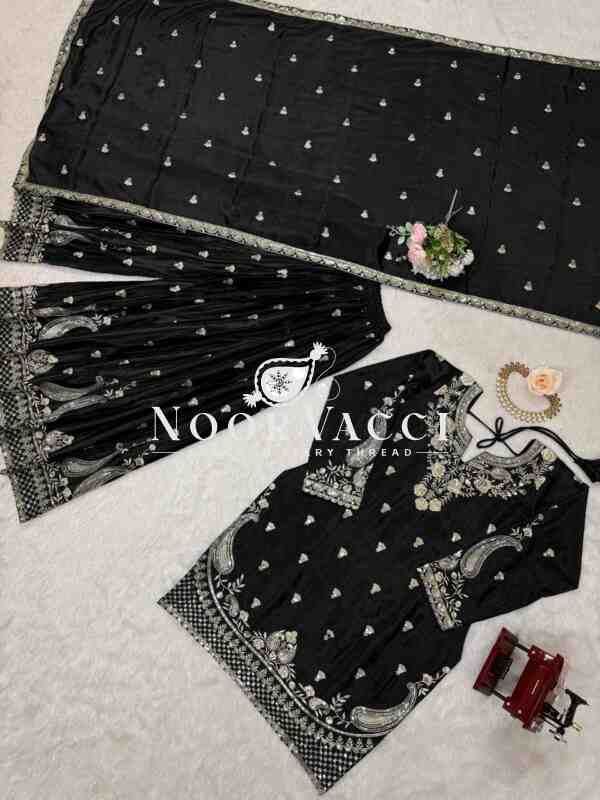 Chinon Silk Embroidered Plazo Set with Dupatta - Image 7