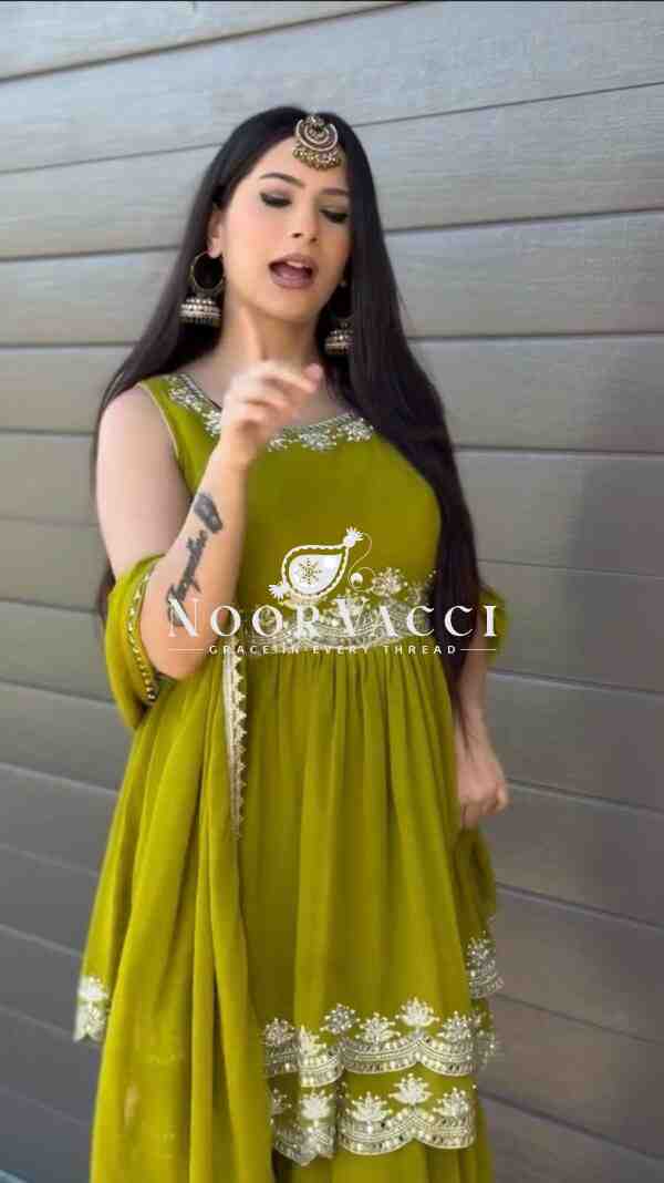 Fox Georgette Embroidered Plazo Set with Dupatta - Image 2