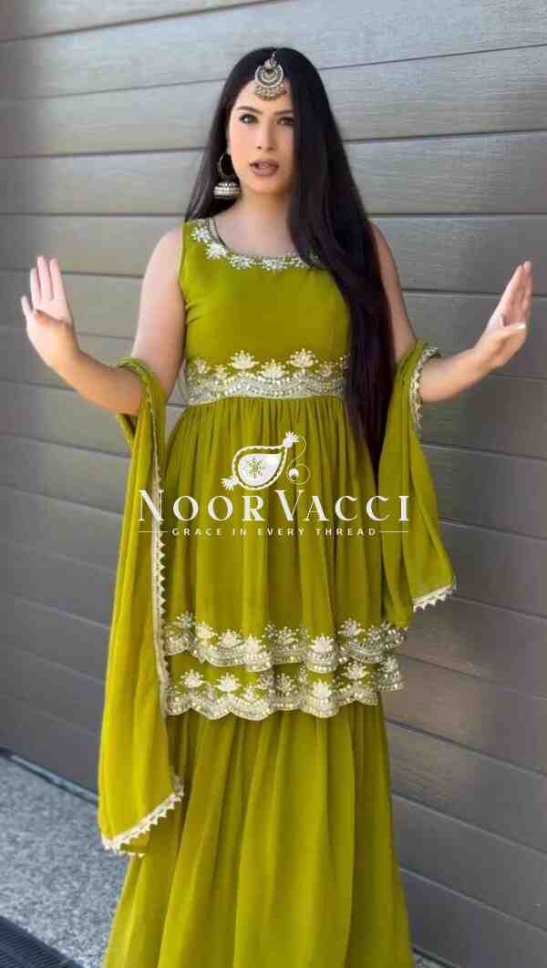 Fox Georgette Embroidered Plazo Set with Dupatta