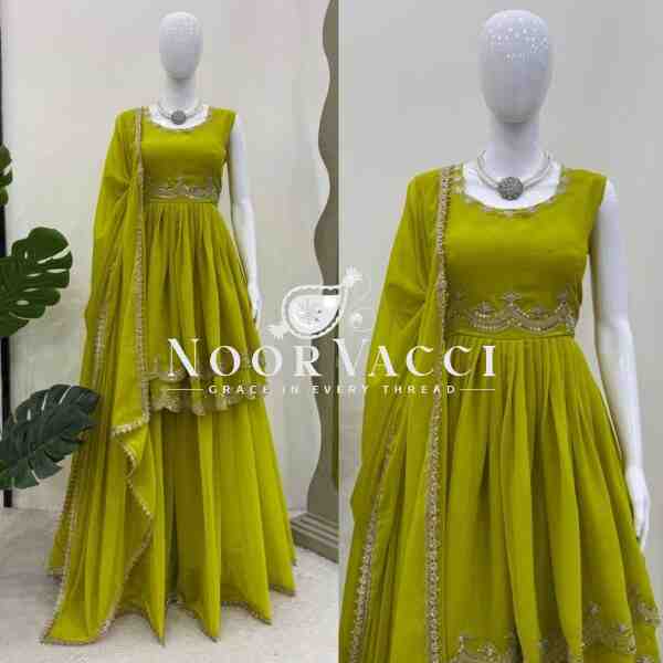Fox Georgette Embroidered Plazo Set with Dupatta - Image 5