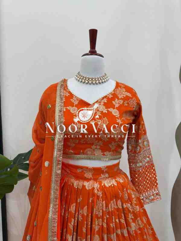 Semi-Stitched Jacquard Lehenga with Sequin Embroidery & Fancy Georgette Dupatta - Image 2
