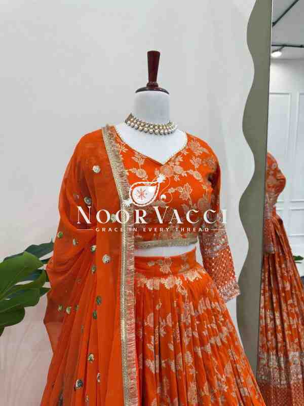 Semi-Stitched Jacquard Lehenga with Sequin Embroidery & Fancy Georgette Dupatta - Image 3