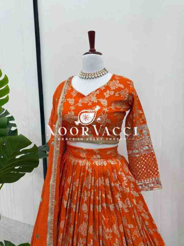 Semi-Stitched Jacquard Lehenga with Sequin Embroidery & Fancy Georgette Dupatta - Image 4