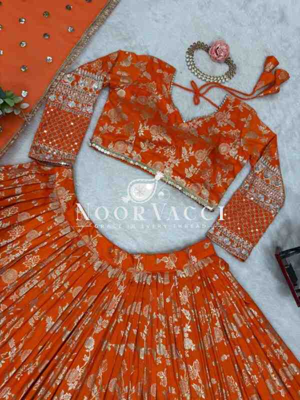 Semi-Stitched Jacquard Lehenga with Sequin Embroidery & Fancy Georgette Dupatta - Image 5