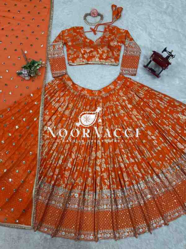 Semi-Stitched Jacquard Lehenga with Sequin Embroidery & Fancy Georgette Dupatta - Image 6