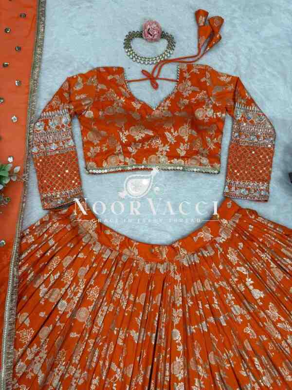 Semi-Stitched Jacquard Lehenga with Sequin Embroidery & Fancy Georgette Dupatta - Image 12