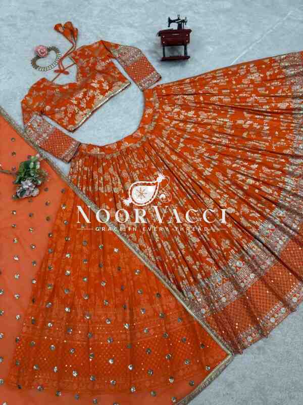 Semi-Stitched Jacquard Lehenga with Sequin Embroidery & Fancy Georgette Dupatta - Image 7