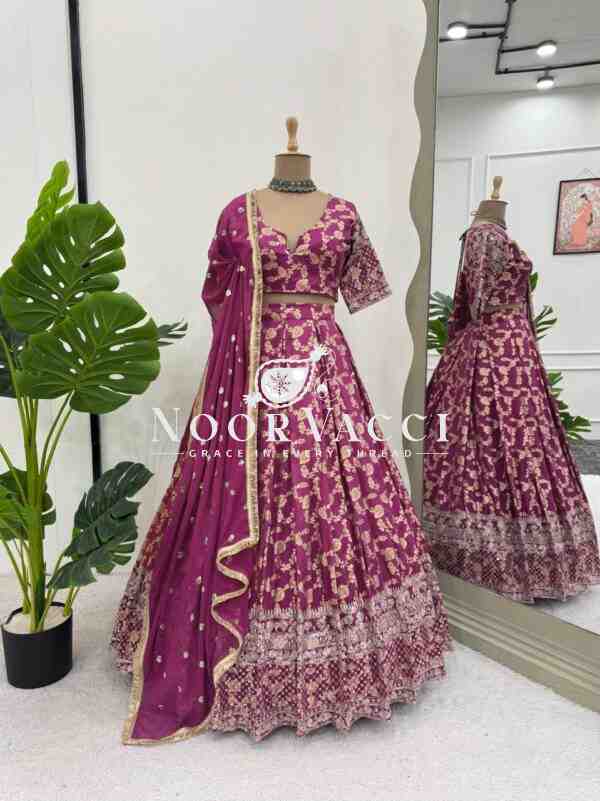 Semi-Stitched Jacquard Lehenga with Sequin Embroidery & Fancy Georgette Dupatta - Image 4