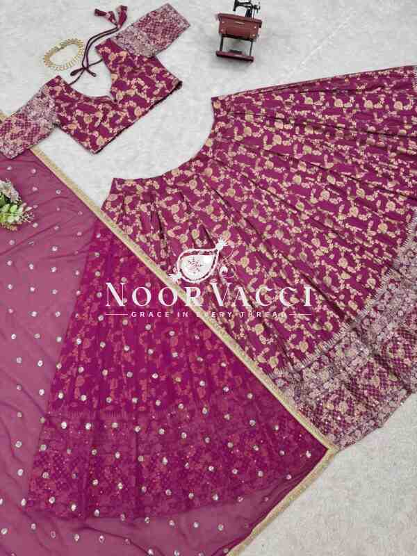 Semi-Stitched Jacquard Lehenga with Sequin Embroidery & Fancy Georgette Dupatta - Image 5