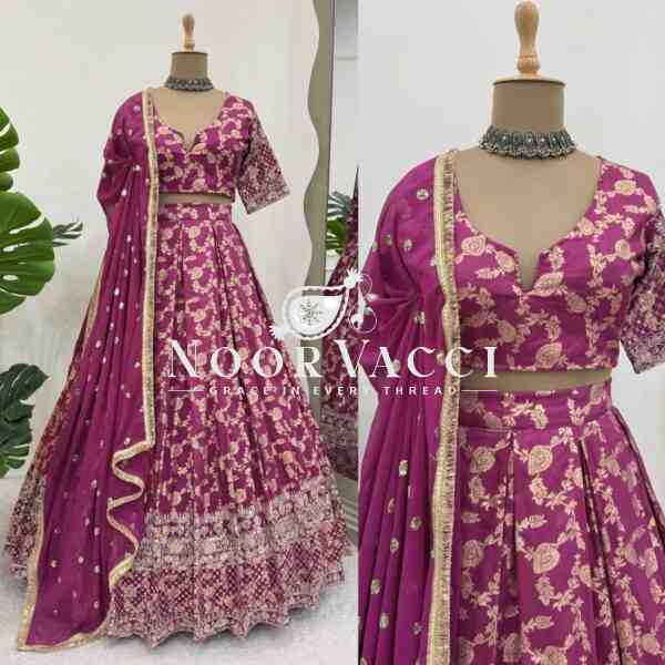 Semi-Stitched Jacquard Lehenga with Sequin Embroidery & Fancy Georgette Dupatta - Image 3
