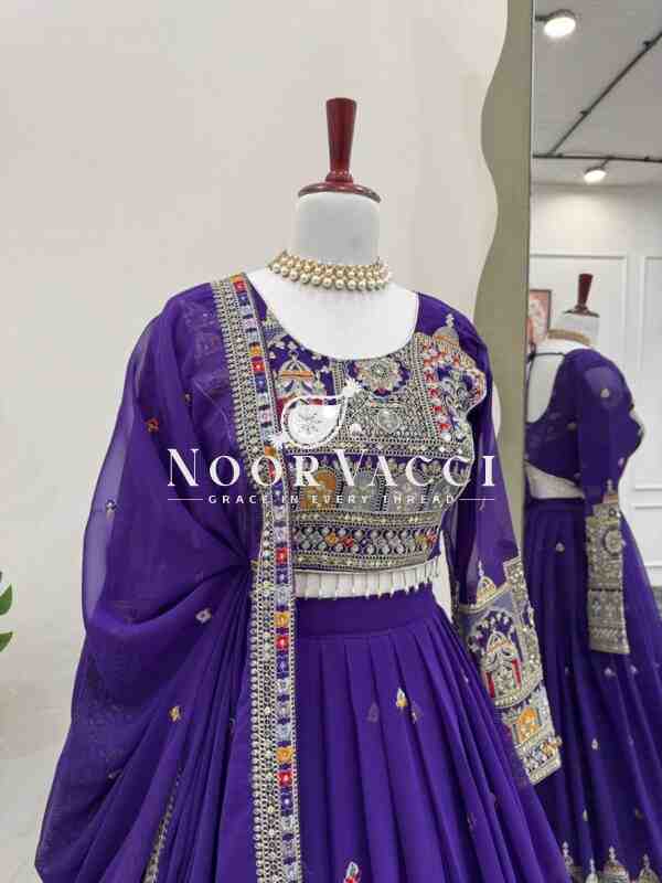 Semi-Stitched Faux Georgette Lehenga with Cording Dori, Thread & Sequin Embroidery - Image 4