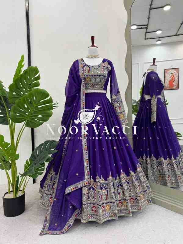 Semi-Stitched Faux Georgette Lehenga with Cording Dori, Thread & Sequin Embroidery - Image 2