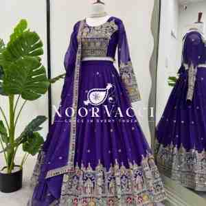 Semi-Stitched Faux Georgette Lehenga with Cording Dori, Thread & Sequin Embroidery
