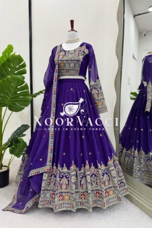 Shop Semi-Stitched Faux Georgette Lehenga with Cording Dori, Thread & Sequin Embroidery
