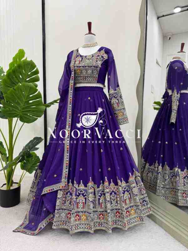 Semi-Stitched Faux Georgette Lehenga with Cording Dori, Thread & Sequin Embroidery
