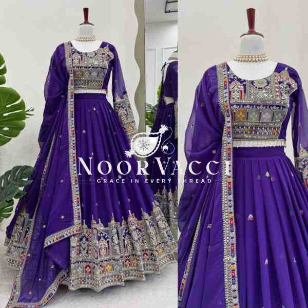 Semi-Stitched Faux Georgette Lehenga with Cording Dori, Thread & Sequin Embroidery - Image 3