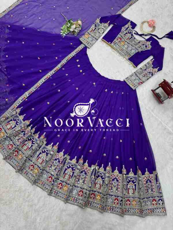 Semi-Stitched Faux Georgette Lehenga with Cording Dori, Thread & Sequin Embroidery - Image 5