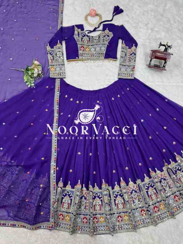 Semi-Stitched Faux Georgette Lehenga with Cording Dori, Thread & Sequin Embroidery - Image 7