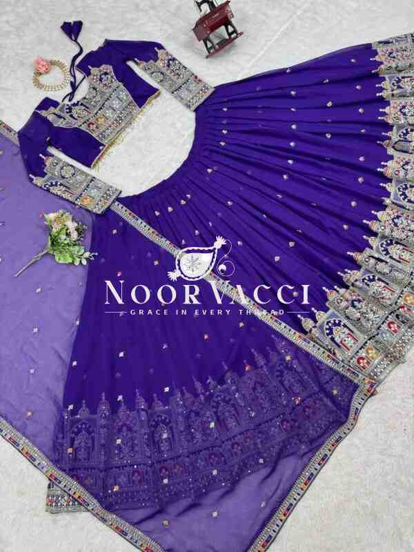 Semi-Stitched Faux Georgette Lehenga with Cording Dori, Thread & Sequin Embroidery - Image 6
